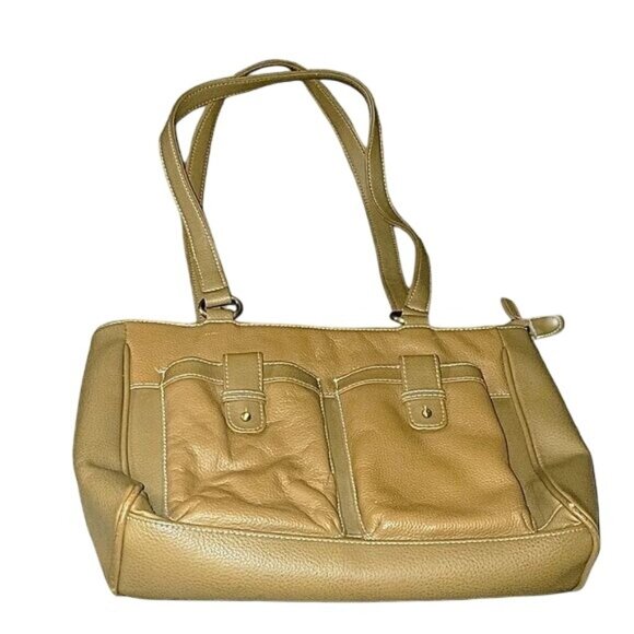Great American Leatherworks Beige Shoulder Bag With Multiple Pockets Faux Leathe - Picture 1 of 4